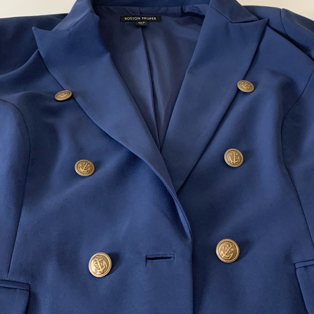 Boston Proper Blue Double Breasted Nautical Button Blazer Size 18 - Picture 7 of 11